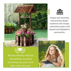 New in box Wooden Wishing Well Planter