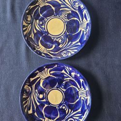Talavera Style Hand Painted Mexican (2) Plates