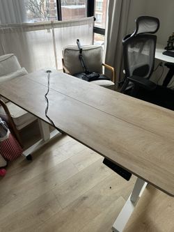 Electric Adjustable Table, White and Oak Color 55incj