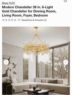 Shop YUY! Modern Chandelier 39 in. 6-Light Gold Chandelier for Dinning Room, Living Room, Foyer, Bedroom
