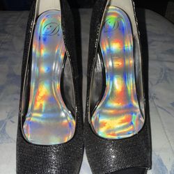 Paprika black glitter peep-toe high-heel pumps