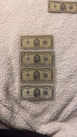 1934 misaligned $5 dollar silver certificate blue seal