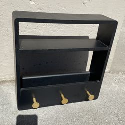 Black Wood Entry Way Mail Key Holder