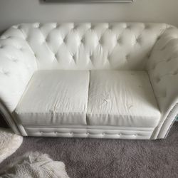 White Tuffed Leather Loveseat $40 OBO