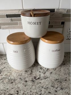 Ceramic Kitchen Canister Set - Tea, Coffee & Honey