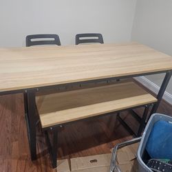 Wood/ metal table with bench