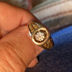 14kg. w One Have Carat Diamond w Real Gold Nuggets 11” Ring  