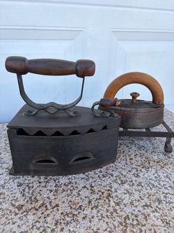 Antique Cast Iron Sad Irons with Wooden Handles