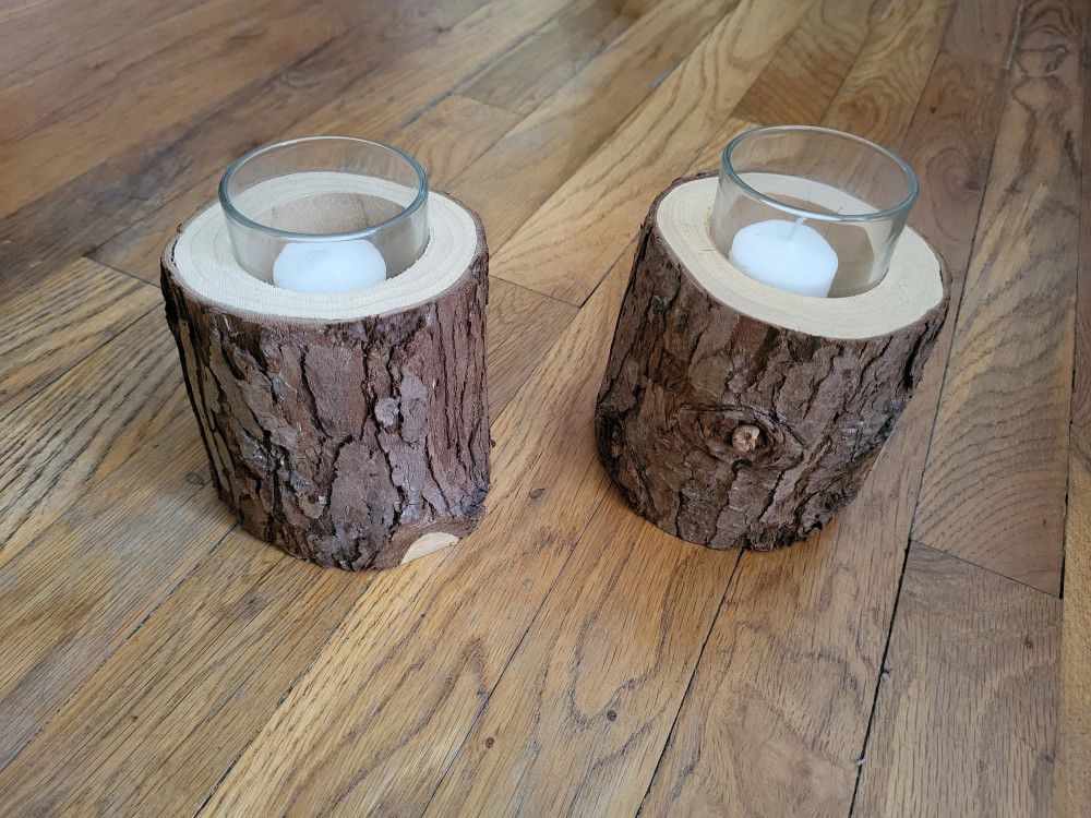 2 Wood Candle Holders 