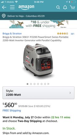 Briggs & Stratton 30651 P2200 PowerSmart Series Portable 2200-Watt Inverter Generator