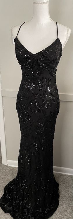 Windsor Black Sequin Strappy Formal Gown, Size M