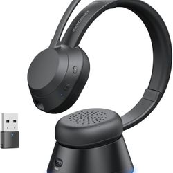 Wireless Headset with Mic for Work, Bluetooth Headset with Microphone (Noise Cancellation), Wireless Headset with USB Dongle & Charging Dock for Call 