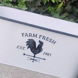 Metal Pale / Bucket Oval White Black Leyters Farm Fresh Rooster Weather Vein  