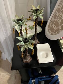 Candlesticks 3 palm tree metal candlesticks very pretty old world