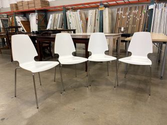 Modern Wooden White Stacking Dining Room Chairs with Sleek Chrome Legs (Set of 4)