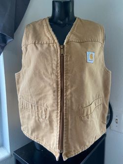 Vintage Carhartt Vest Tan/Light Brown Firm Duck Canvas Sheep Inner Lined Pockets