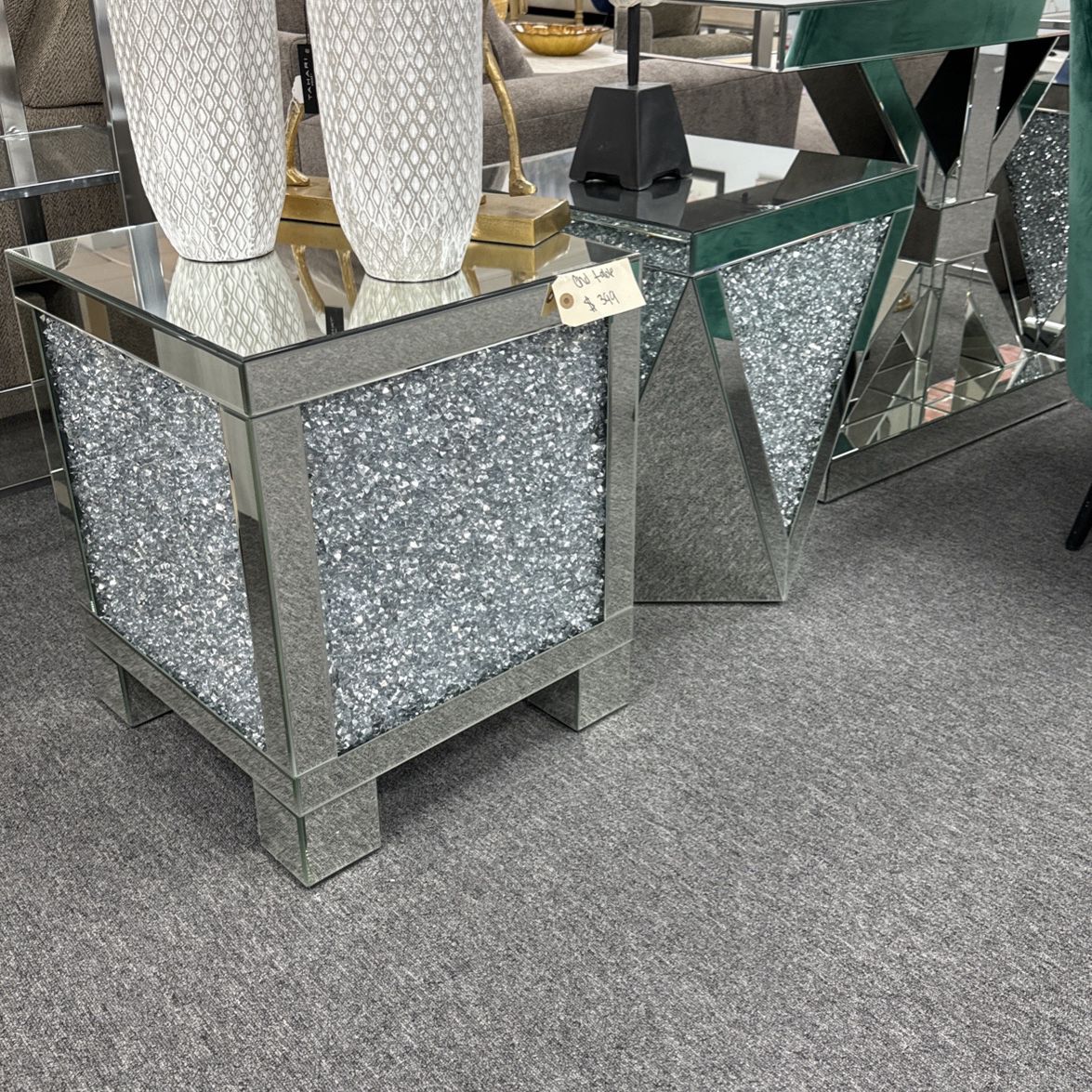Glass Mirror Dimond End Tables