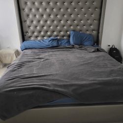 Tall Headboard 🩶🛏️ 💎 GREY LEATHER BED 🩶🛌 💎