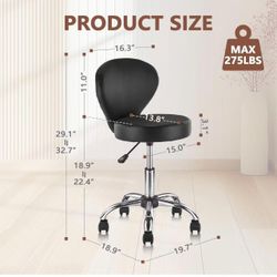 🥨Leather Rolling Swivel Salon Stool Chair with Back Support Adjustable Hydraulic Seat Height 22 in for Office Massage Facial Spa Medical Drafting Tat
