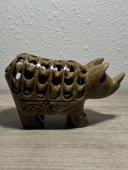 Rhinoceros Stone Carving Marble With Small Baby Rhino Inside. Home office decor