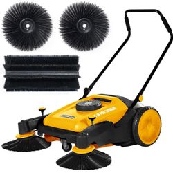 41" Industrial Walk-Behind Hand Push Floor Sweeper | Commercial 55L Large Capacity | 45000 SqFt/Hour | Indoor & Outdoor Use (Yellow)