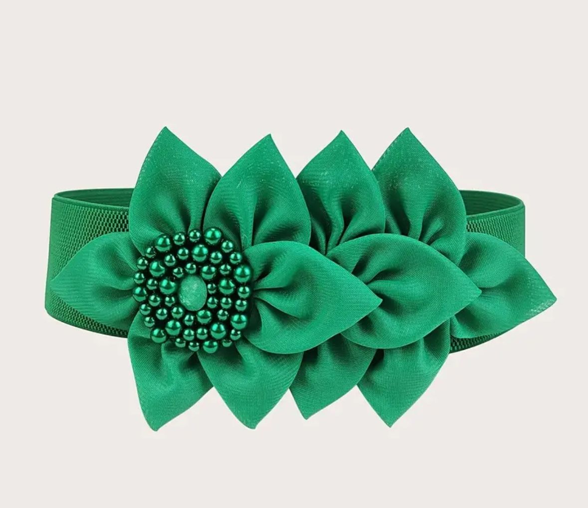 Green Flower Wide Elastic Belt 