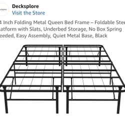 14 Inch Folding Metal Queen Bed Frame - Foldable Steel Platform