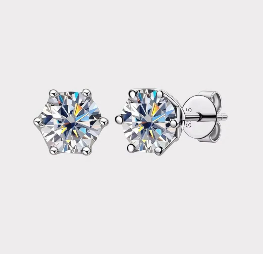 1.0ct Moissanite Stud Earrings | D Color | Silver | GRA Certified