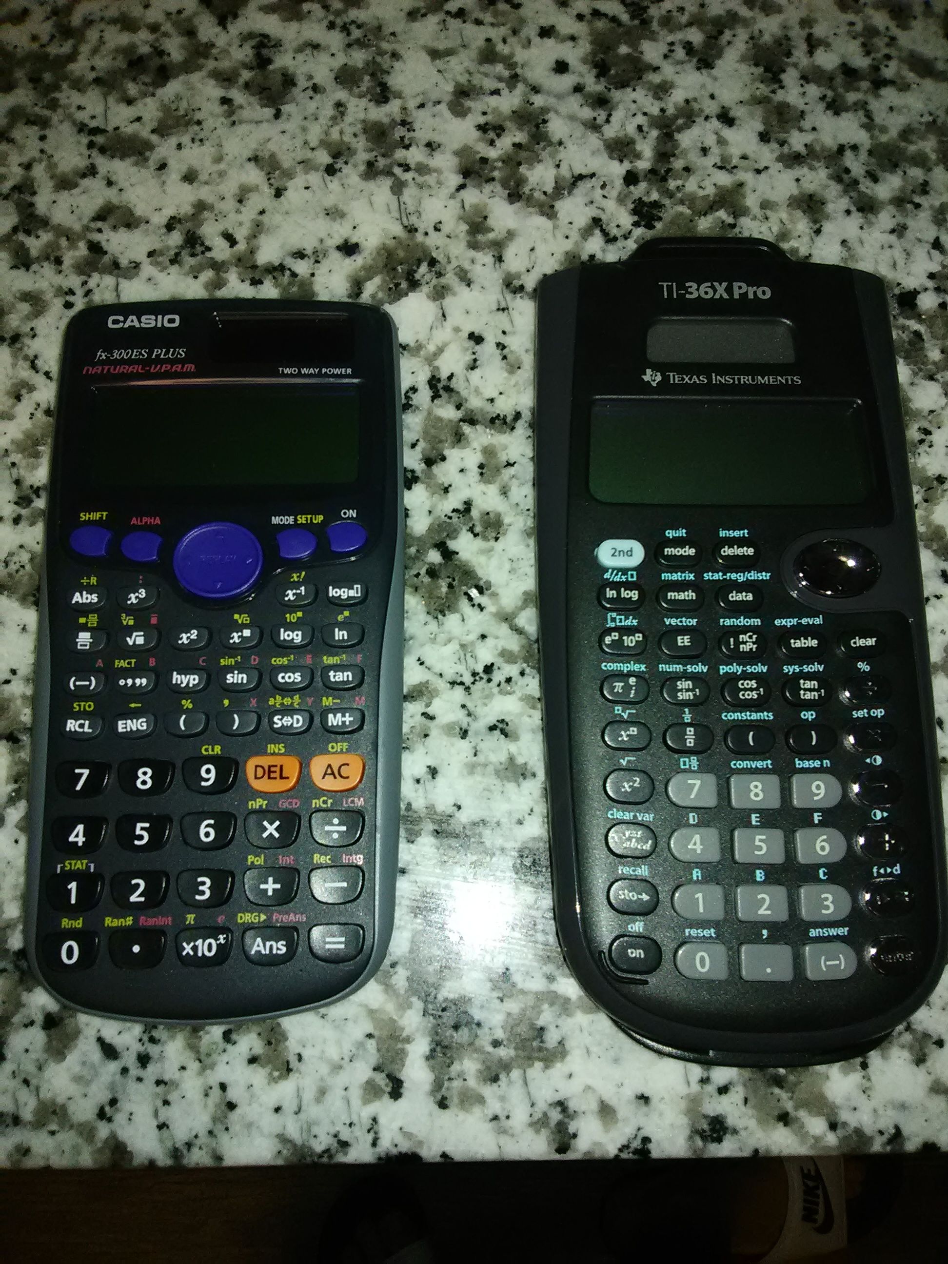 Casio Fx 300es plus and TI 36x Pro scientific calculators