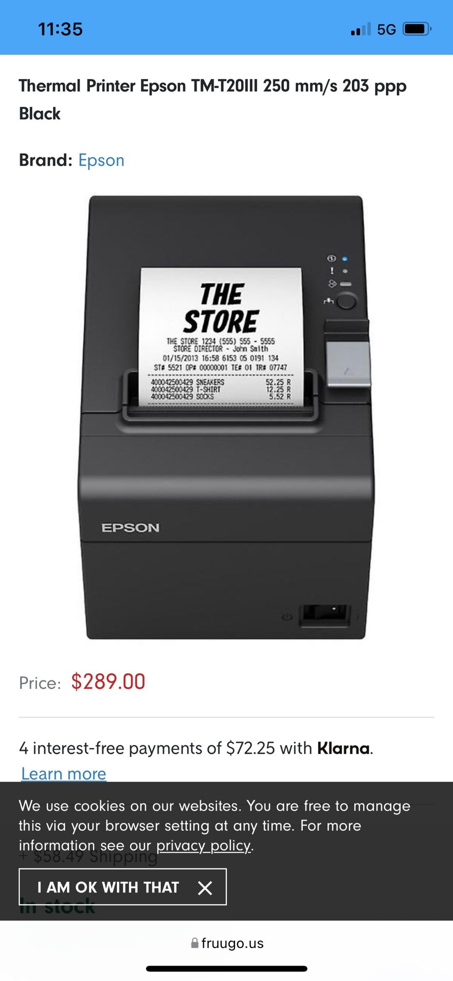 Brand New Epson Thermal Printer TM-T20III