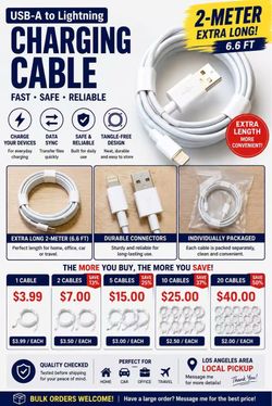 6.6FT USB-A to Lightning Charging Cable – New