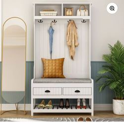 Modern 4-in-1 Hall Tree with Storage Bench, Coat Rack, Shelves & Drawers for Entryway or Living Room $150
