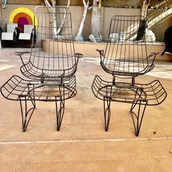 Pair of Vintage 1950s Homecrest High Back Wire Rocking Chairs with Ottomans