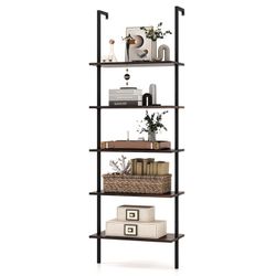New Costway 5 Tier 71” Ladder Open Display Shelf Wall-Mounted Bookshelf in Walnut Brown