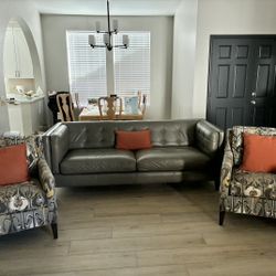 Ethan Allen Custom Leather Couch And 2 Chairs