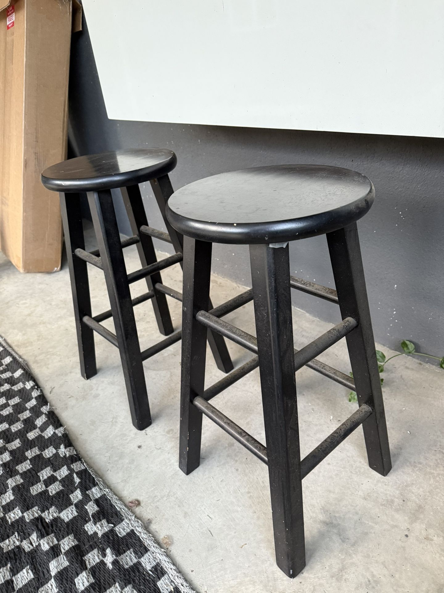 Black Wood Mid Century Modern bar Stools (set Of 2)