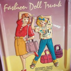 VINTAGE FASHION $10.00 OFF DOLL STORAGE TRUNK BARBIE,JEN,SINDY & 11 1/2" & 12" DOLL, SECTIONS FOR STORAGE  Bar to hang clothes, latch for closure.  