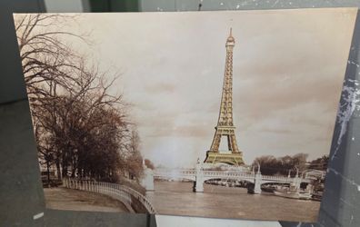 sepia-toned canvas print featuring a vintage view of the Eiffel Tower in Paris 39x27