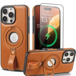 Protective iPhone 16 Pro Max Case Leather,Compatible with MagSafe,Built-in Kickstand,, Brown，black，Burgundy