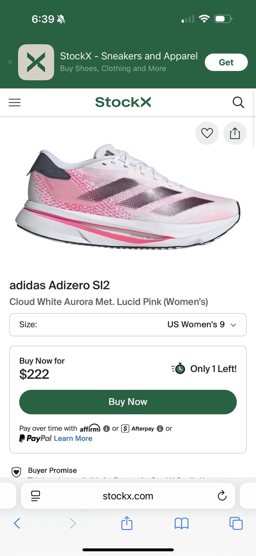 Adidas Adizero SL2 Size 9.5 Running Shoes