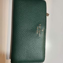 Kate Spade New York Dumpling Large Slim Pebbled Leather Bifold Wallet (Deep Jade)