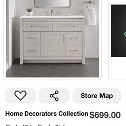 50% OFF - Clady 49" Gray Bath Vanity w/ Silver Ash Marble Top Single Sink Assembled