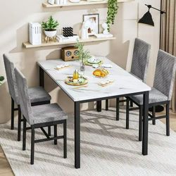 Dining Table Set for 4, 5-Piece Modern Dining Room Table Set with 4 Velvet Chairs, Marble Kitchen Table and Chairs Set