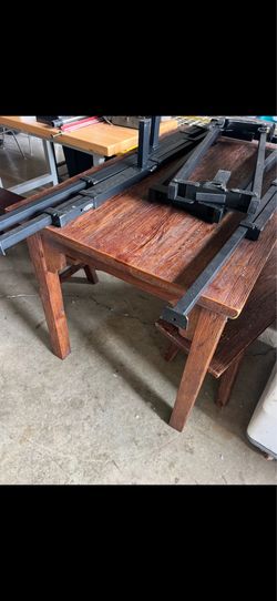 FULL DINING TABLE AND BENCHES x2