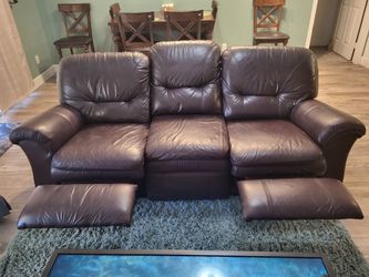 Dark Brown Leather Reclining La-Z-Boy Sofa