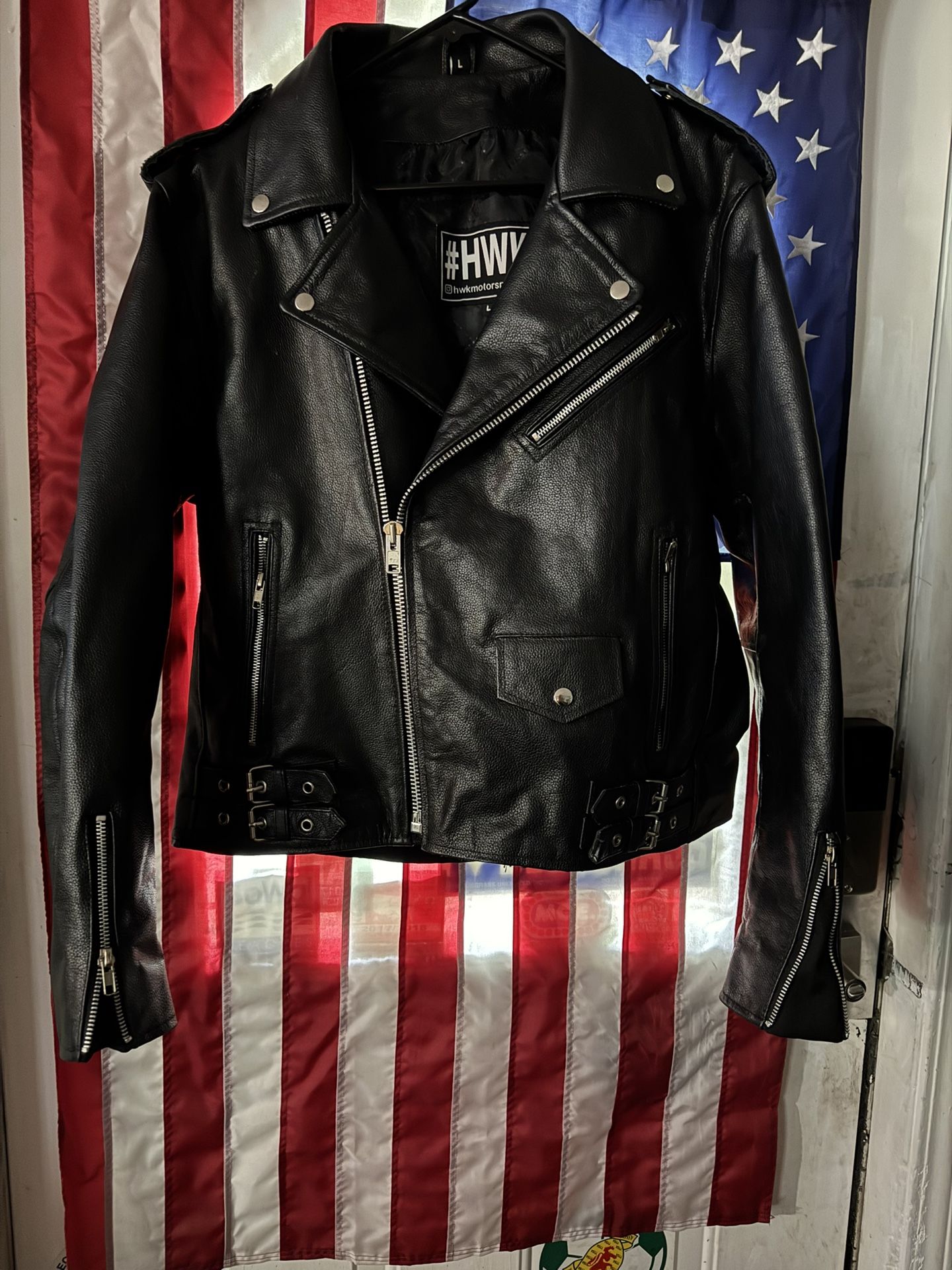 Leather motorcycle jacket, Large