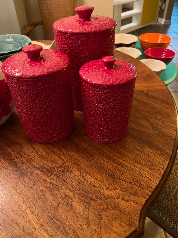 Set Of 3 Red Canisters - 10 Strawberry Street 