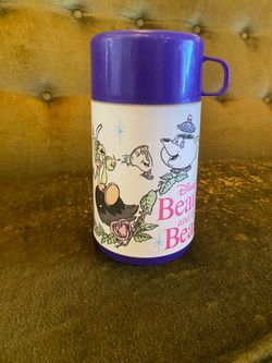 Vintage 1990s Disney Beauty and the Beast Plastic Thermos Cup