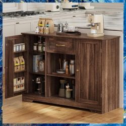 Brown 45" Buffet Cabinet Storage w/ Drawer, Shelves, New, Unassembled