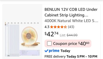 BENLUN 12V COB LED Under Cabinet Strip Light